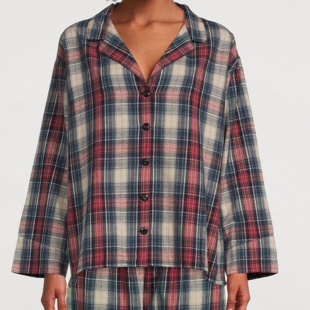 THE GREAT Sleep Plaid Pajama Shirt Women’s 2 Medium Cotton Button Front